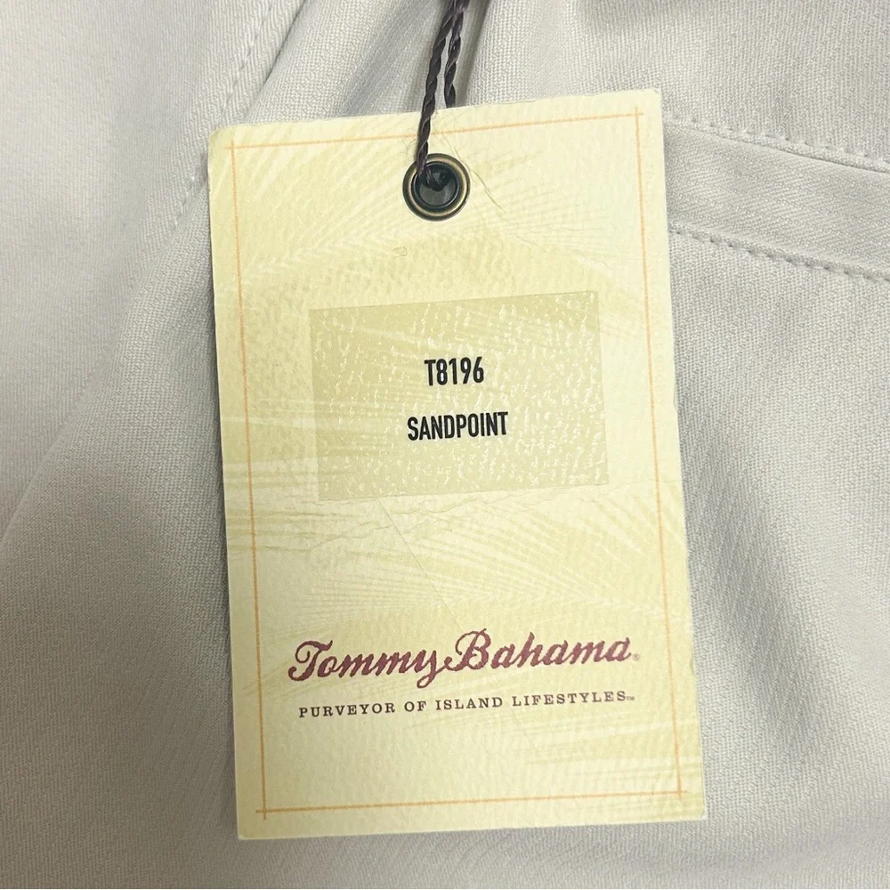 Tommy Bahama Sandpoint Beige Linen Pleated Vertical Stripe Texture Dress Shorts